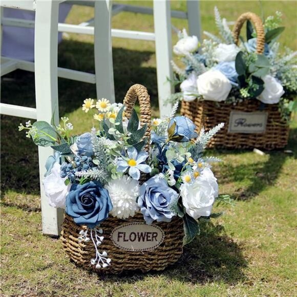 Artificial Flowers Rose Silk Flower Combo Dusty Blue Foam Roses Bulk Decor Set - Picture 5 of 6
